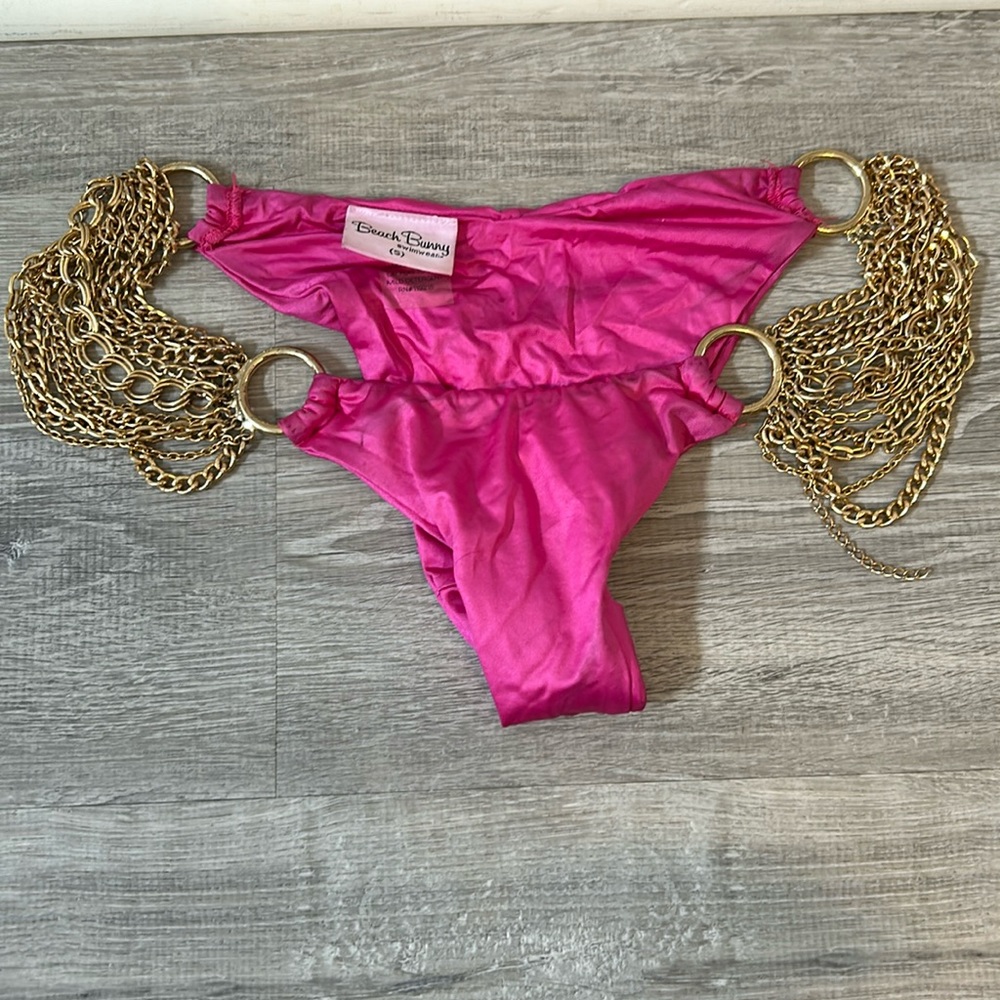 Hot pink Beach bunny bottoms with scrunch butt and gold chains